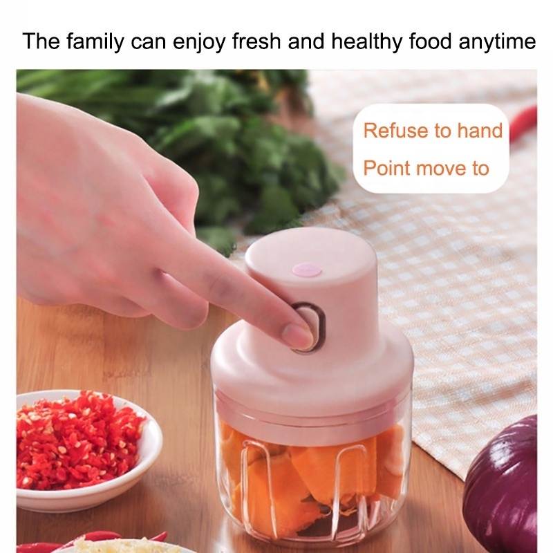 Wholesale Portable Wireless USB Household Baby Assist Food Vegetable cutter Chopper Mini Electric Garlic Press