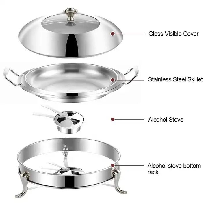 High Quality Stainless Steel Square Buffet Stove Dish Set Container Food Warmer  Alcohol Stove Small Cooking Hot Pots