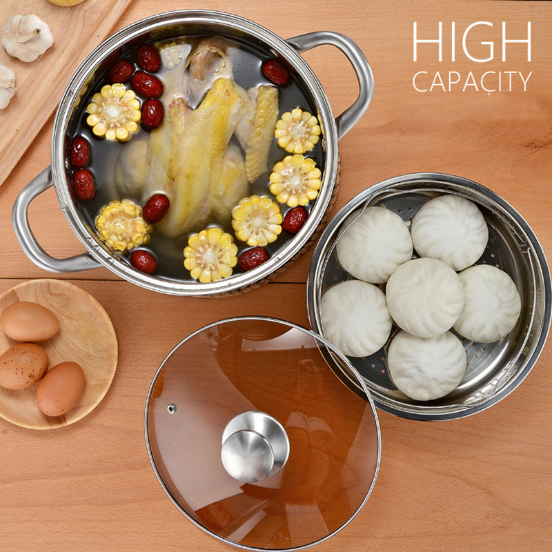 Thicken High Soup Pot Boil Water Glass Cooking Stock Steamed Pot Set Stainless Steel Big Soup Pot