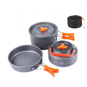 Hiking Equipment Mess Kit Lightweight Cook Pot Pan Kettle Nonstick Folding Aluminium Camping Cookware Set