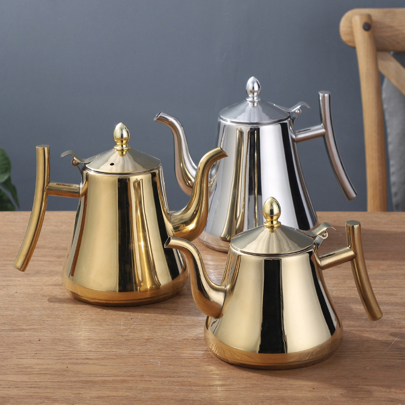 Golden Shiny Polishing Stainless Steel Tea Kettle Old Fashioned  Coffee Kettle With Filter Serving Arabic Kettle