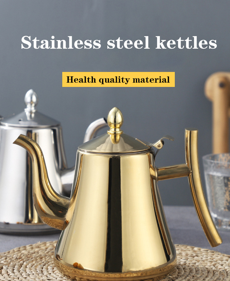 Golden Shiny Polishing Stainless Steel Tea Kettle Old Fashioned  Coffee Kettle With Filter Serving Arabic Kettle