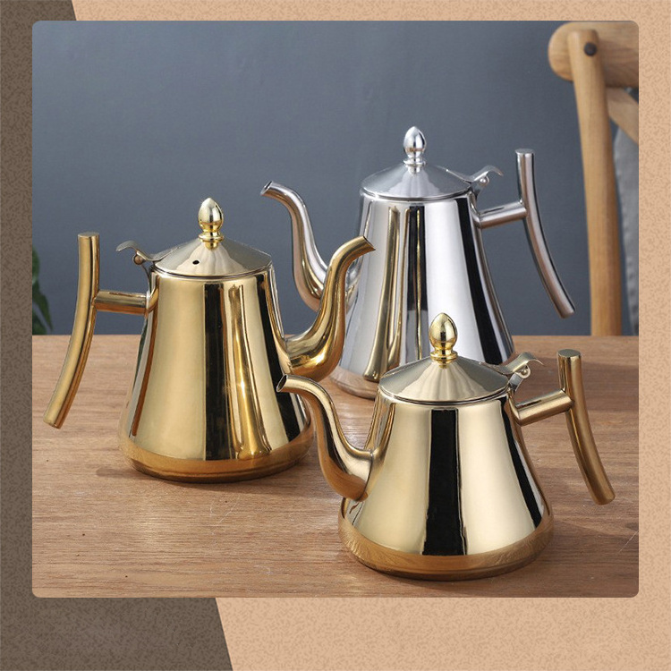 Golden Shiny Polishing Stainless Steel Tea Kettle Old Fashioned  Coffee Kettle With Filter Serving Arabic Kettle