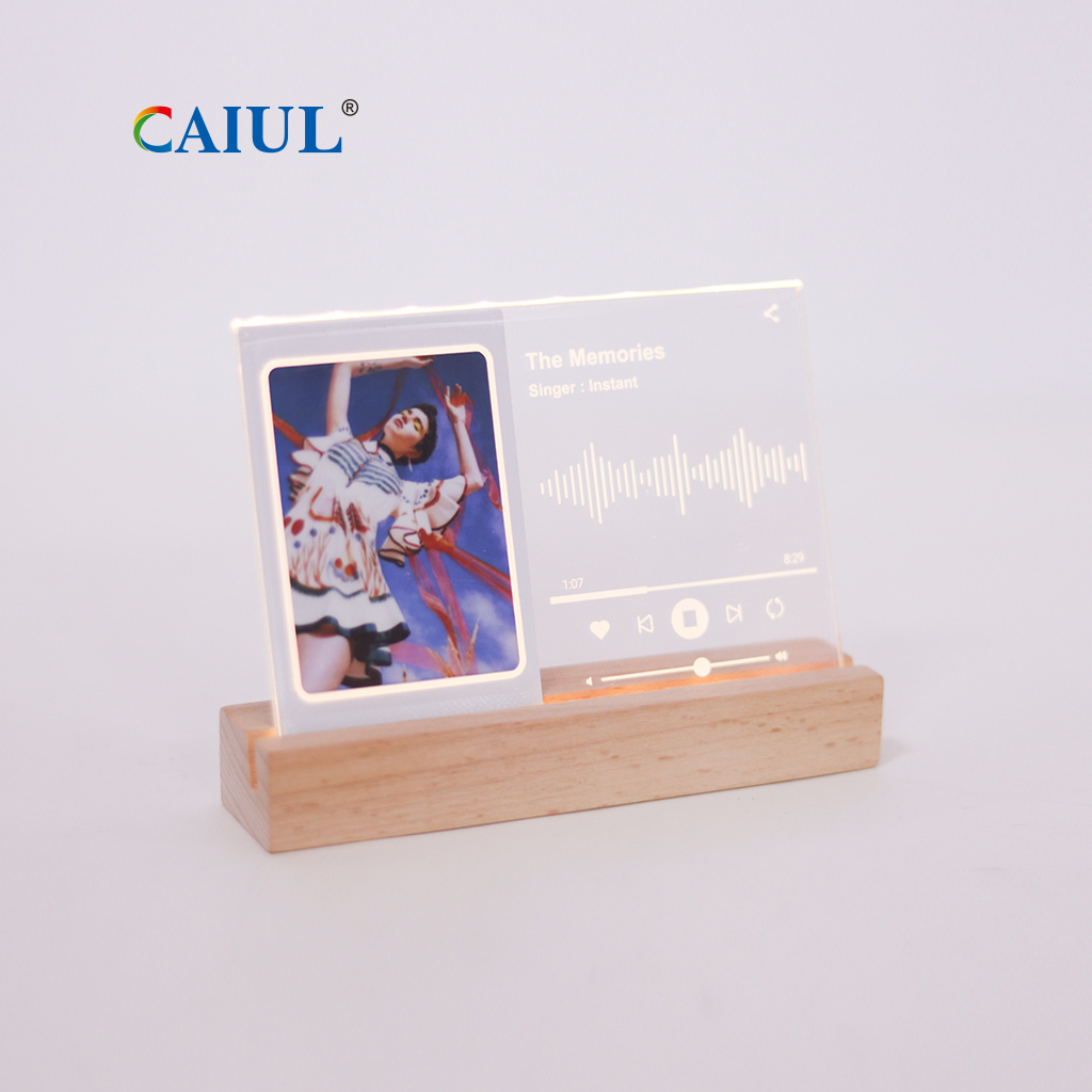 Music Player Style Wood Acrylic 3 inch Photo Frame with led light Picture frame Display photo stand holder instax mini frame