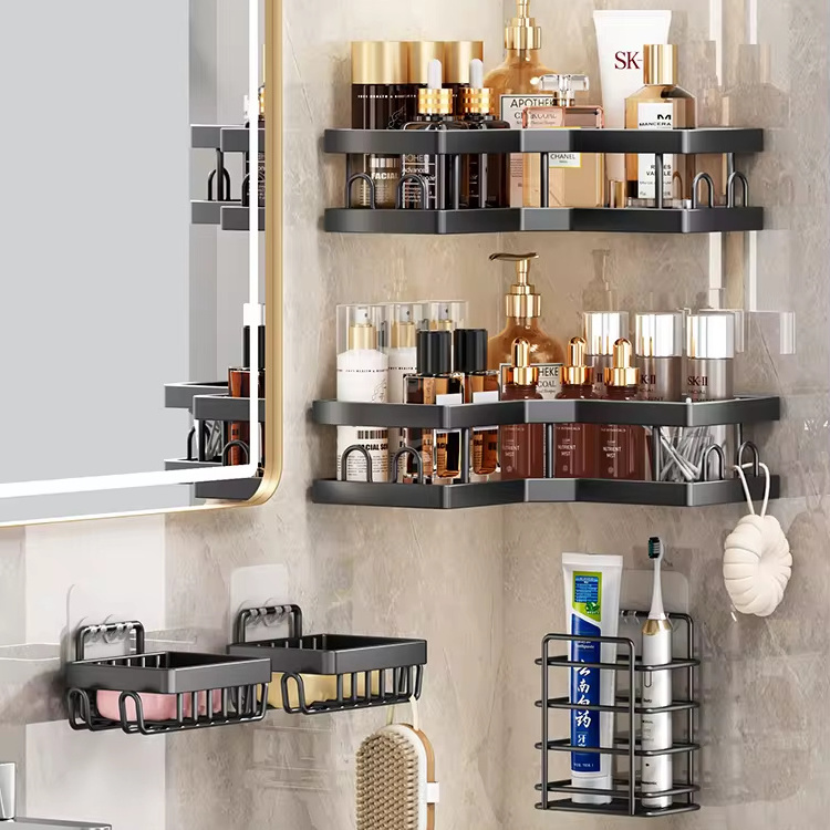 Hot selling OEM wall bathroom shelves storage rack shower caddy no drilling adhesive bathroom shelves