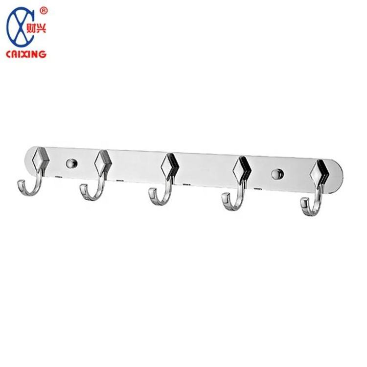 Customized 5 Hooks No Drill Coat Hooks 304 Stainless Steel Glue Stick Robe Dress Hook Rack