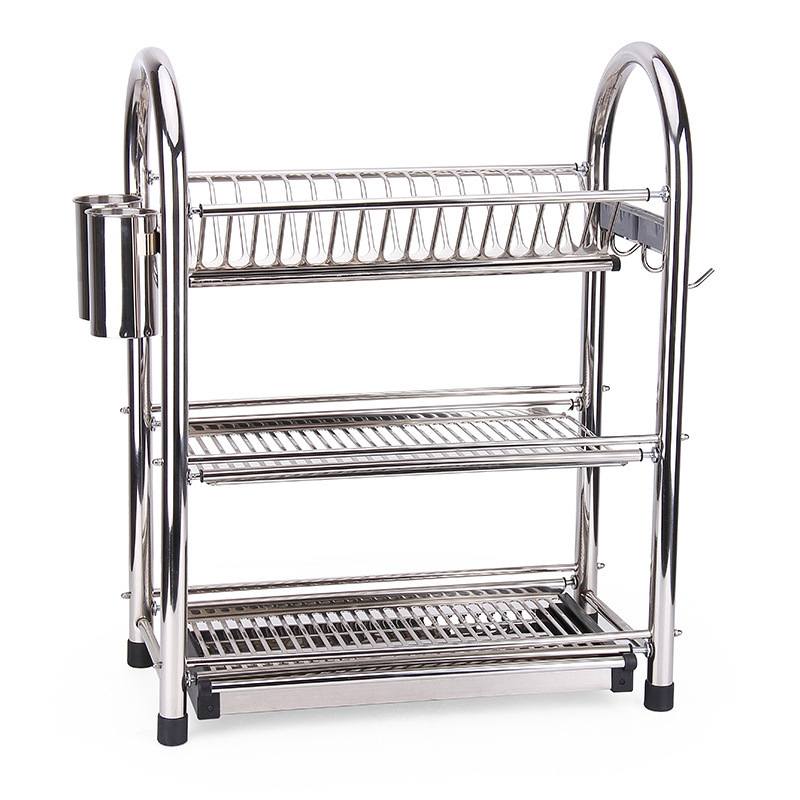 High Quality Hot Selling Stainless Steel 3 Tier Dish Rack Kitchen Cutlery Drying Rack plate holder