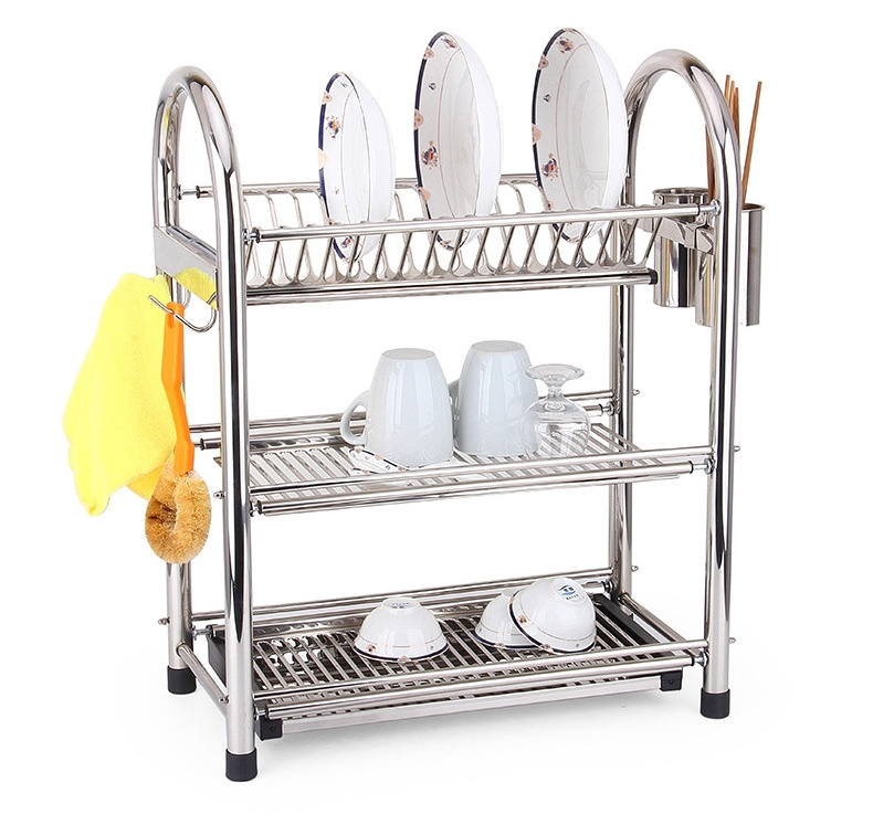 Large capacity kitchen plate storage holder stainless steel 3 tier dish rack dish drainer dish drying rack