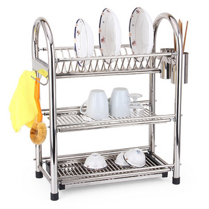 Large capacity kitchen plate storage holder stainless steel 3 tier dish rack dish drainer dish drying rack