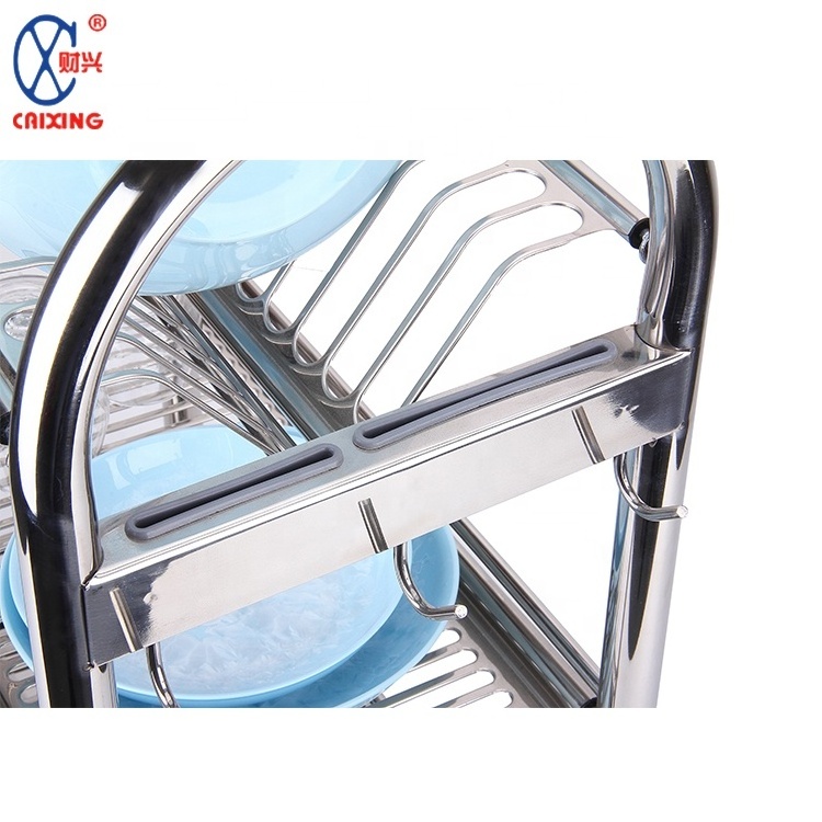 Multifunctional design silver 3 tiers stainless steel utensil drainer dish rack for kitchen