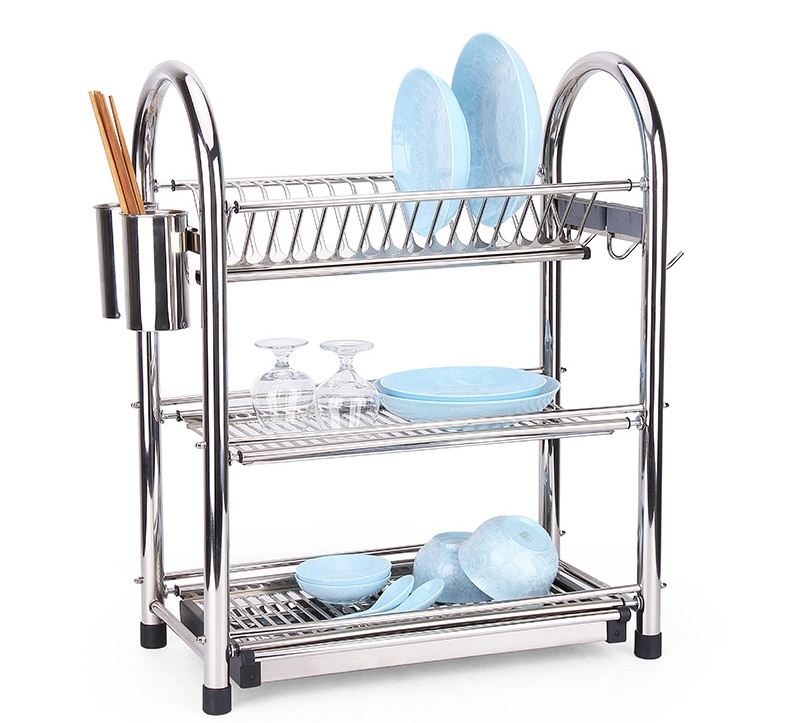 High Quality Hot Selling Stainless Steel 3 Tier Dish Rack Kitchen Cutlery Drying Rack plate holder