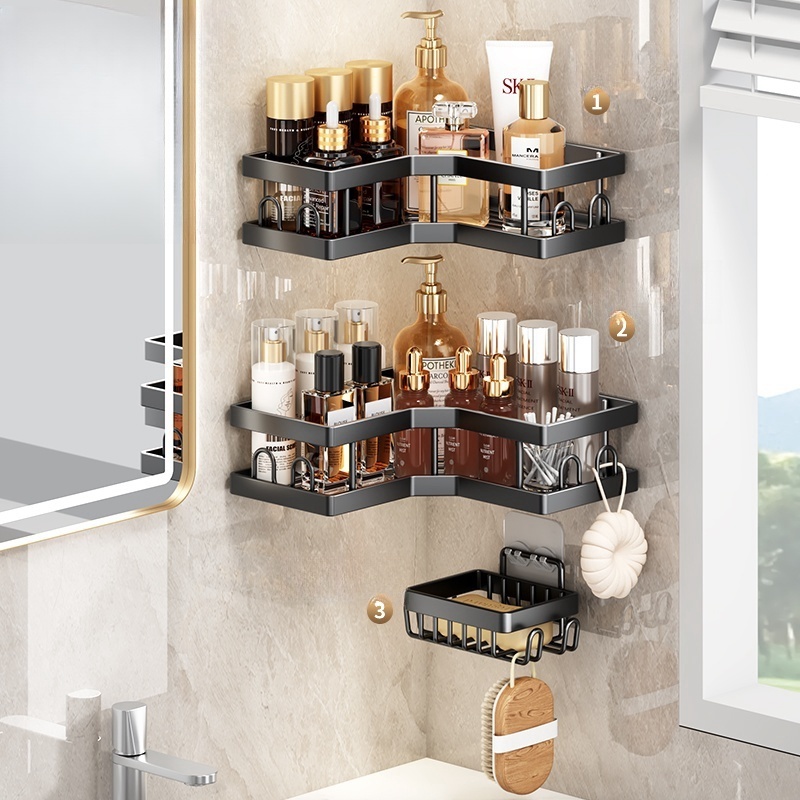 Rustproof  Adhesive Stainless Steel Bathroom Shelves Shower Rack Organizer Storage Shelf Holder Shower