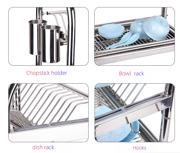 High Quality Hot Selling Stainless Steel 3 Tier Dish Rack Kitchen Cutlery Drying Rack plate holder