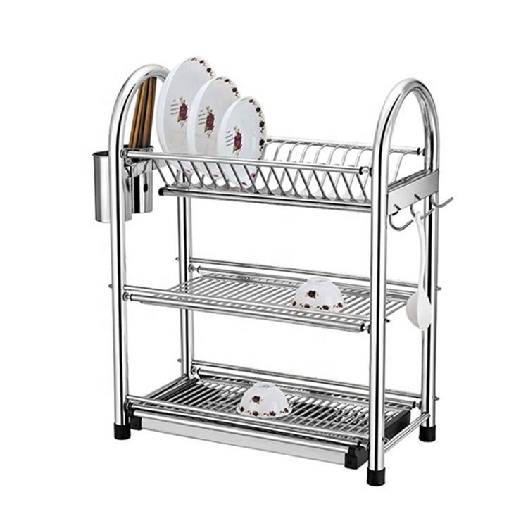 Large capacity kitchen plate storage holder stainless steel 3 tier dish rack dish drainer dish drying rack