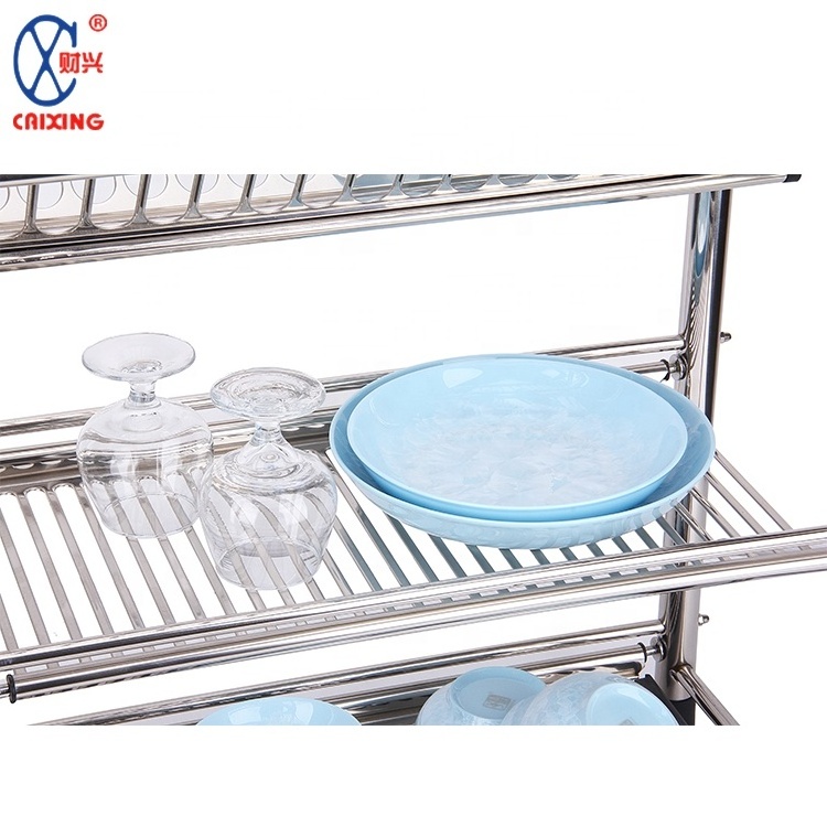 Multifunctional design silver 3 tiers stainless steel utensil drainer dish rack for kitchen