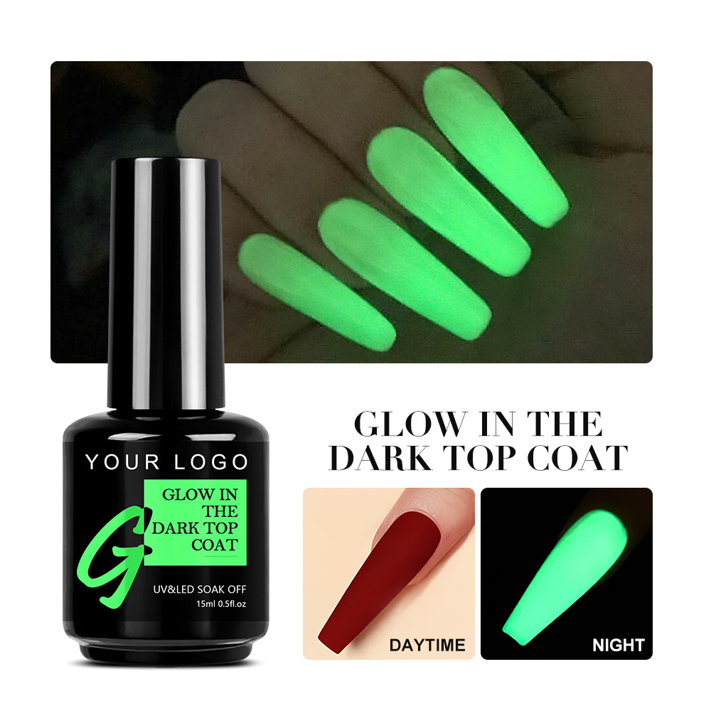 Caixuan   Free Sample Glow in the Dark Top Coat Private Label  UV Gel Nail Polish  Fluorescence