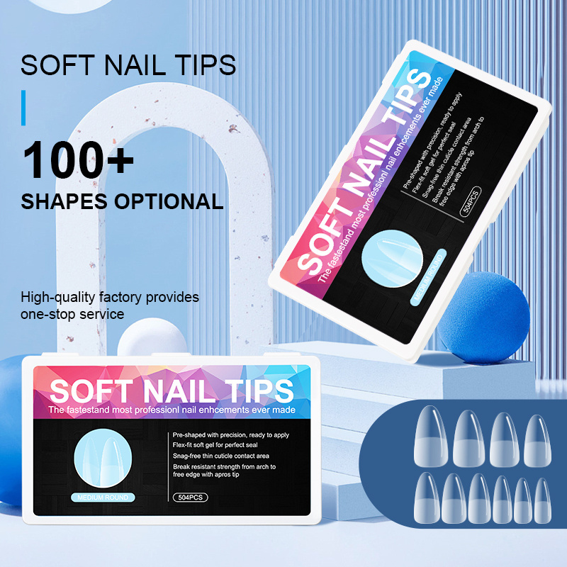 Private Label Finger Nails Artificial Tips Press On Nails Clear Full Cover Soft Gel Tips