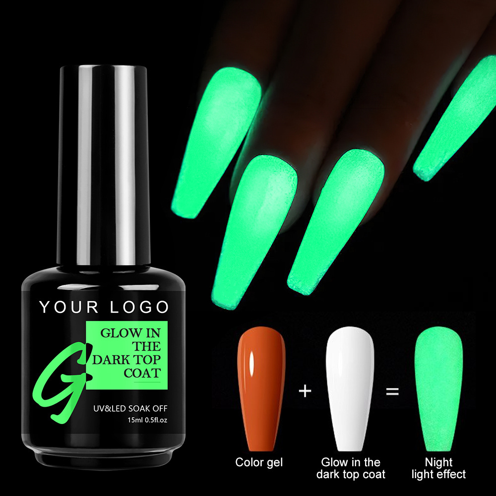 Caixuan   Free Sample Glow in the Dark Top Coat Private Label  UV Gel Nail Polish  Fluorescence