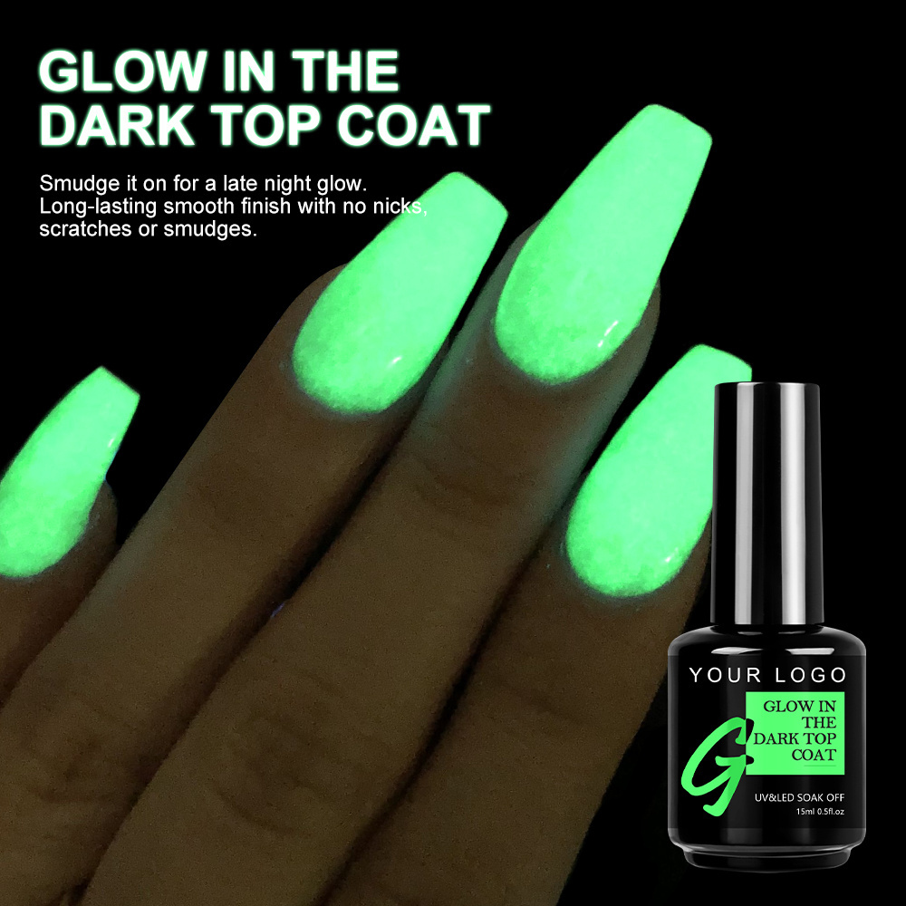 Caixuan   Free Sample Glow in the Dark Top Coat Private Label  UV Gel Nail Polish  Fluorescence