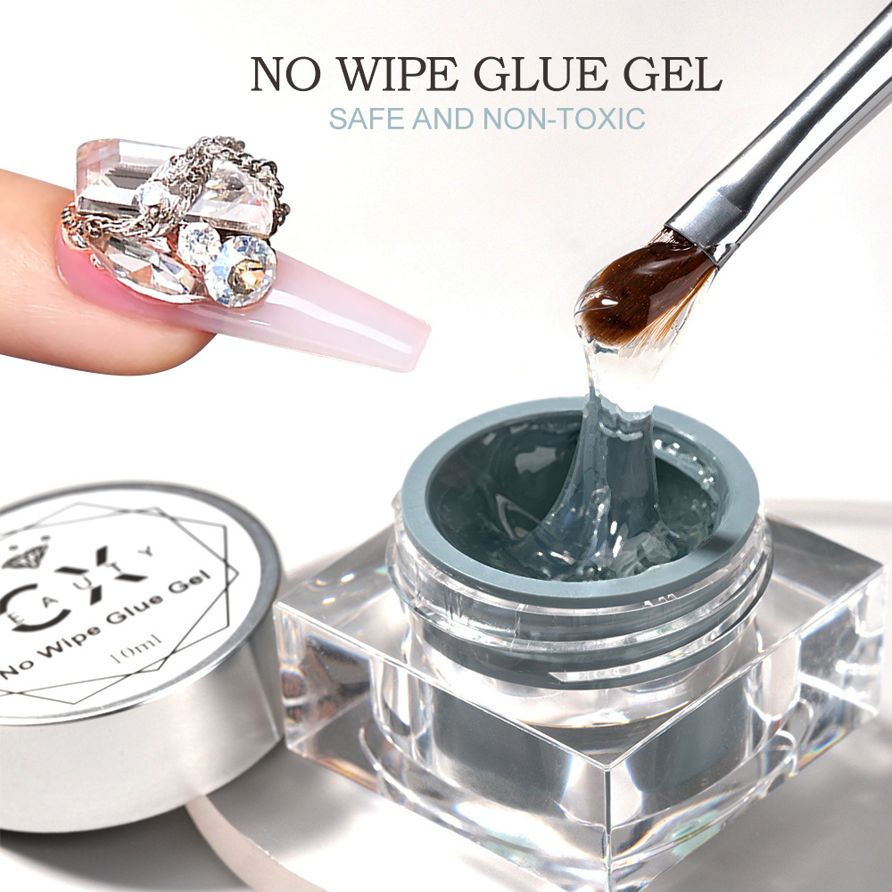 Caixuan No Wipe Rhinestone Gel, Nail Art Super Sticky No Wipe Glue Gel Stone Gel