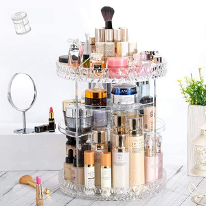 360 Degree 3 Layer Rotating Acrylic Makeup Organizer Cosmetic Display Stand Detachable Transparent Perfume Storage Case