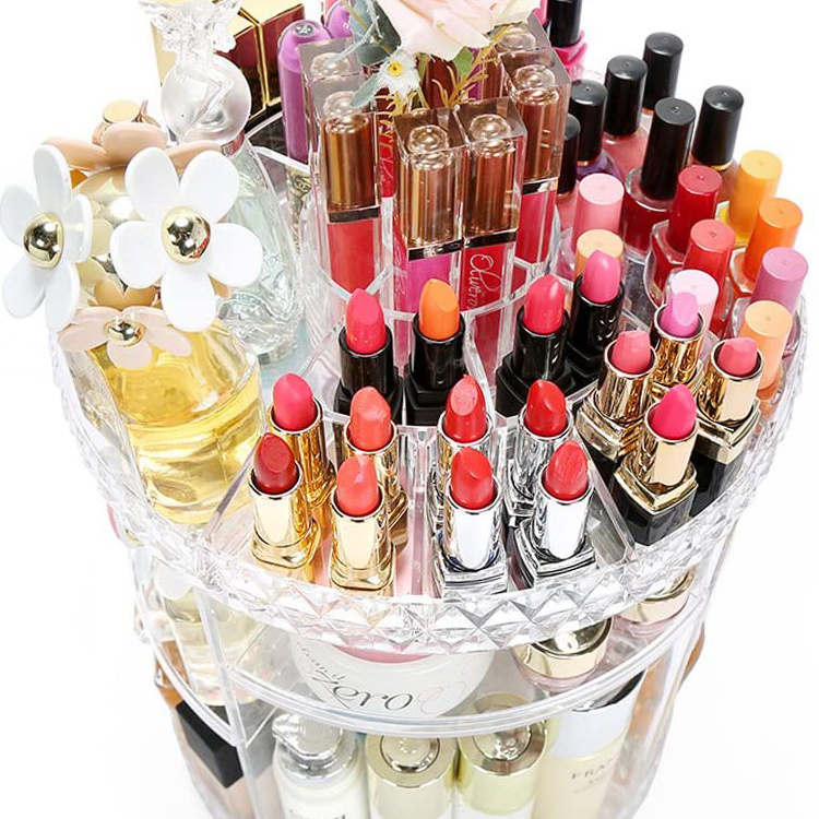 360 Degree 3 Layer Rotating Acrylic Makeup Organizer Cosmetic Display Stand Detachable Transparent Perfume Storage Case