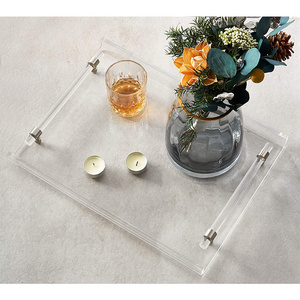 Handmade Clear Plastic Tray with Handle Insert PMMA Beer Tray Acrylic Serving Tray