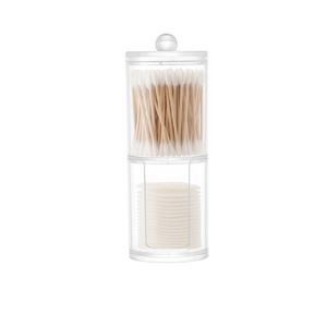 Acrylic Multi Functional Round Cotton Swab Cotton Pad Holder With Lids Container Organizer Clear Box