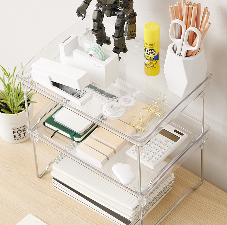 Space Saver Stackable Spices Rack Foldable Storage Rack Shelf Transparent Plastic Folding Cabinet Small Desktop Storage Shelf