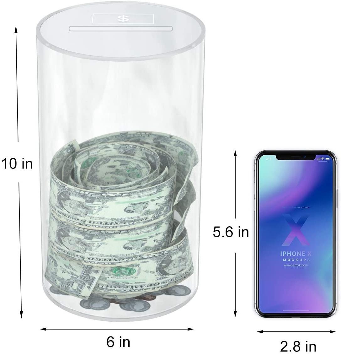 Large Clear Piggy Bank Acrylic Money Saving Jar for Coin Cash Bills Ballot Collection Box