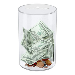 Clear Acrylic Unopenable Money Bank Jar for Cash and Coins