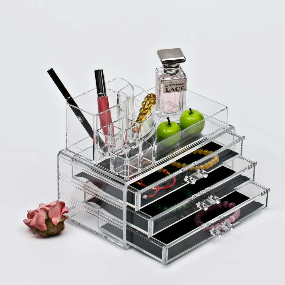 Makeup Co Acrylic Makeup Organizer Cube | 4 Drawers Storage Box for Vanity Tables Makeup Organizer Cosmetic Organizer Jewelry