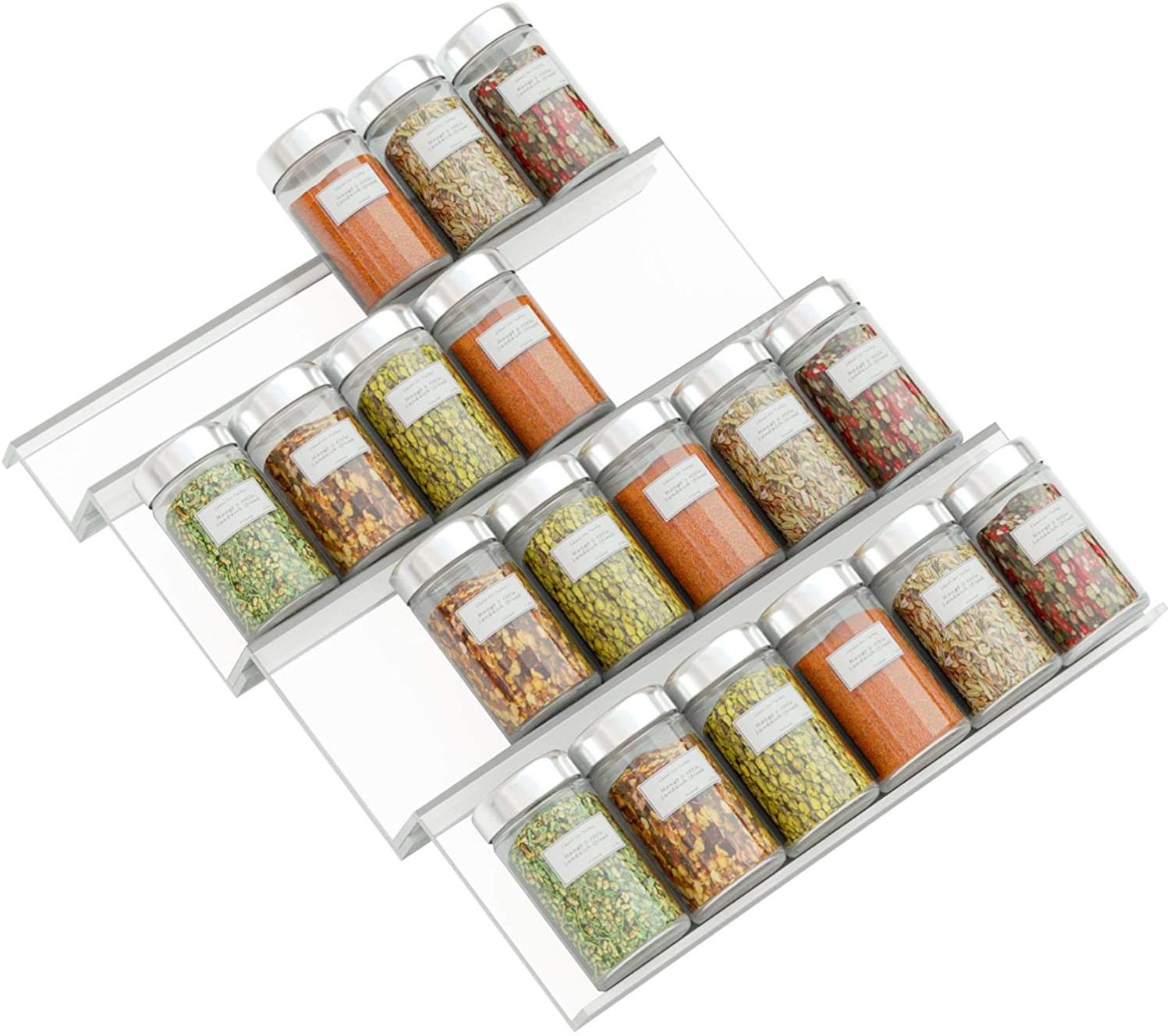 Acrylic Spice Rack Tray Insert 4 Tier Spice Drawer Organizer Kitchen Cabinets Pepper Spice Jars Seasonings