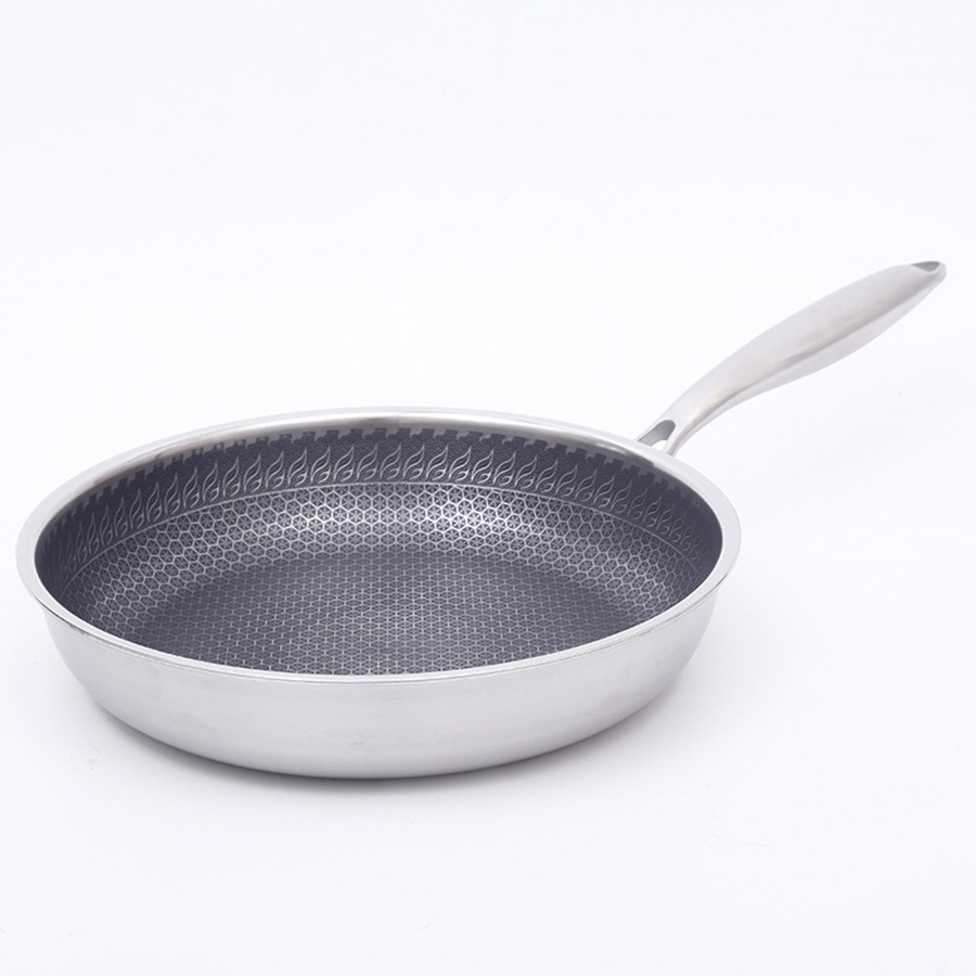 Stainless Steel Kitchen Cookware Non Stick Multipurpose Flat Pan Gas Honeycomb Wok Steak Egg Frying Pan With Lid