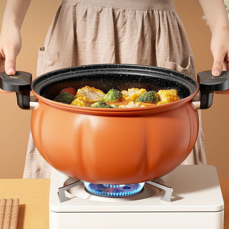 8l Orange New Kitchen Cookware Product Cast Iron Non-stick Stew Soup Pot Gas Pumpkin Shape Micro Pressure Cooker