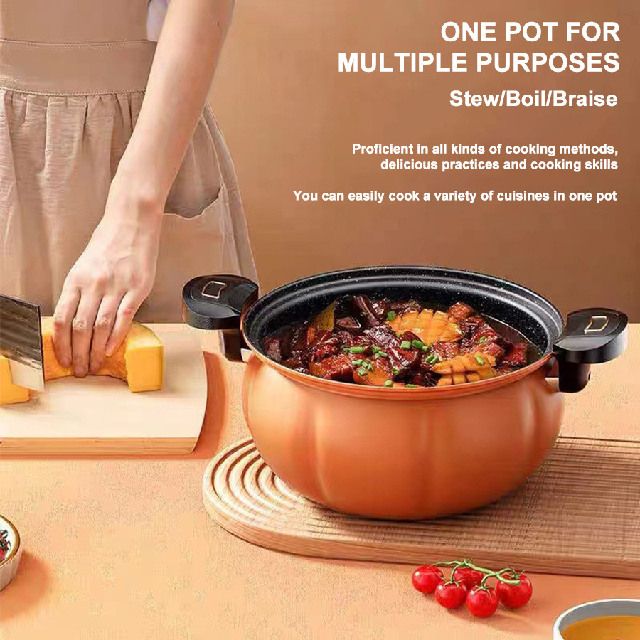 8l Orange New Kitchen Cookware Product Cast Iron Non-stick Stew Soup Pot Gas Pumpkin Shape Micro Pressure Cooker