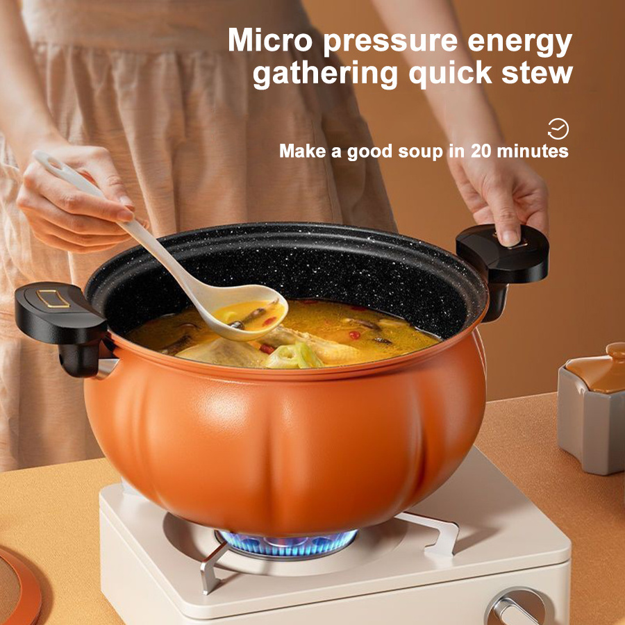 8l Orange New Kitchen Cookware Product Cast Iron Non-stick Stew Soup Pot Gas Pumpkin Shape Micro Pressure Cooker