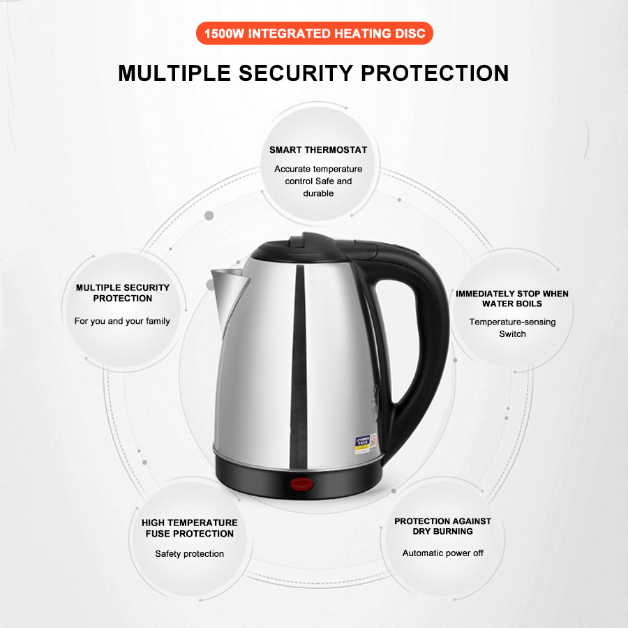 Large Capacity 1.8L 2L Portable Electric Fast Hot Tea Water Kettle Element 1500w Stainless Steel Electric Water Kettle