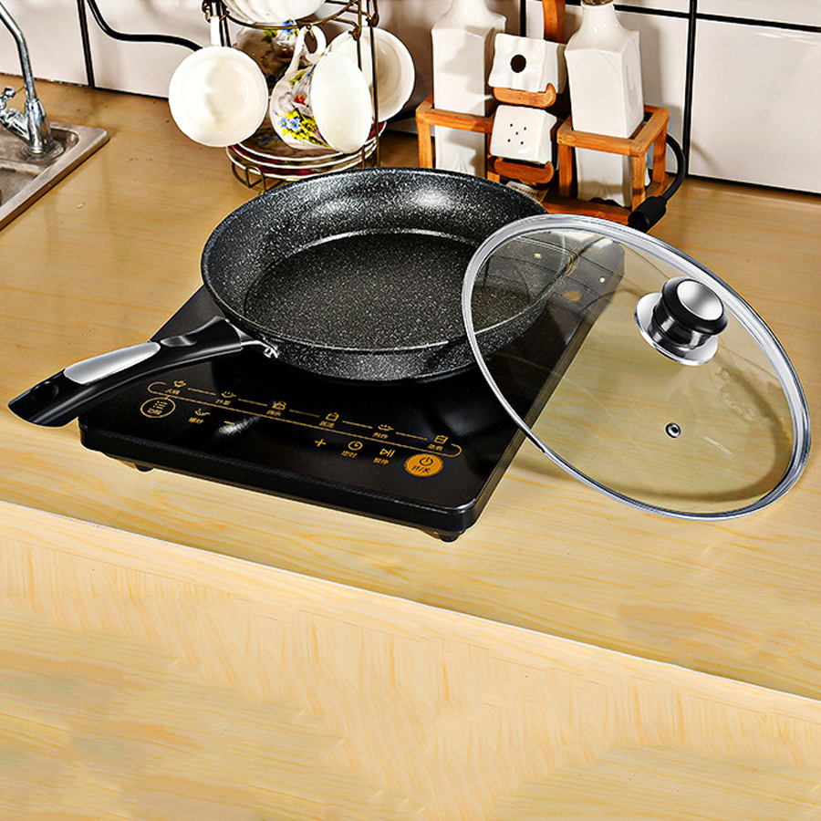 Heavy Duty Cast Iron Kitchen Induction Cooker Gas Maifan Stone Nonstick Frying Pan With Removable Handle