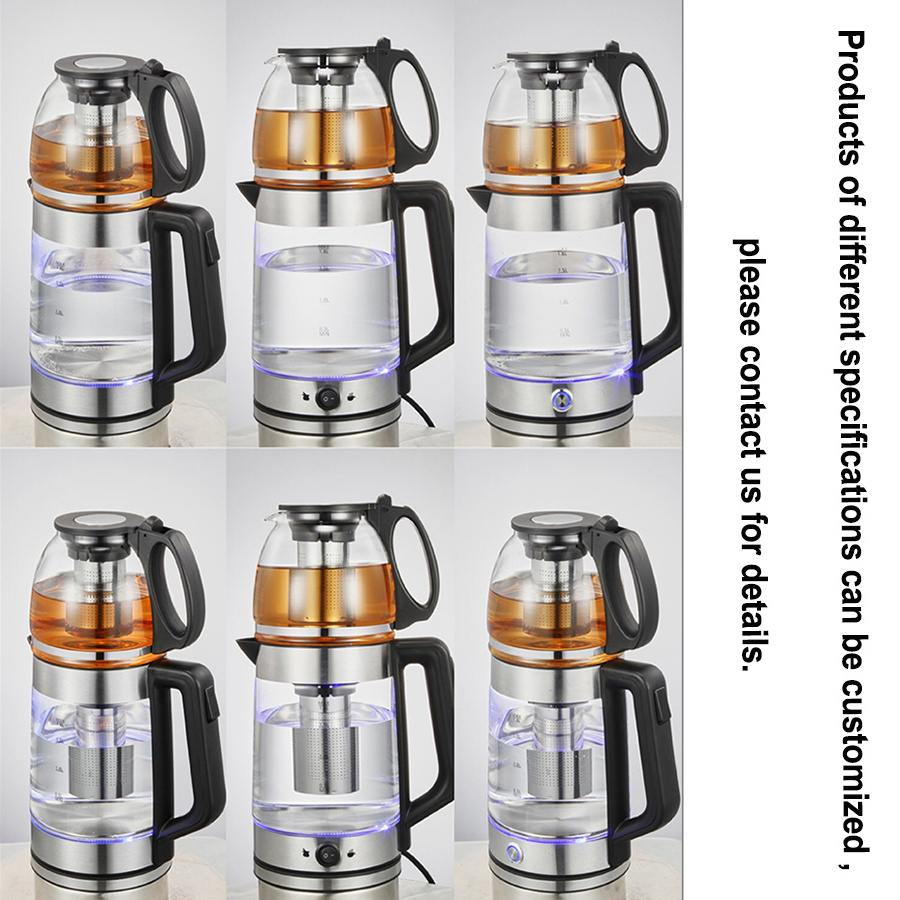 New Double Layer Pot Body 1.2+1.8 Liter 1500 Watts Hot Tea Water Boiler Electric Glass Kettles with Tray and Filter