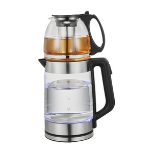 New Double Layer Pot Body 1.2+1.8 Liter 1500 Watts Hot Tea Water Boiler Electric Glass Kettles with Tray and Filter