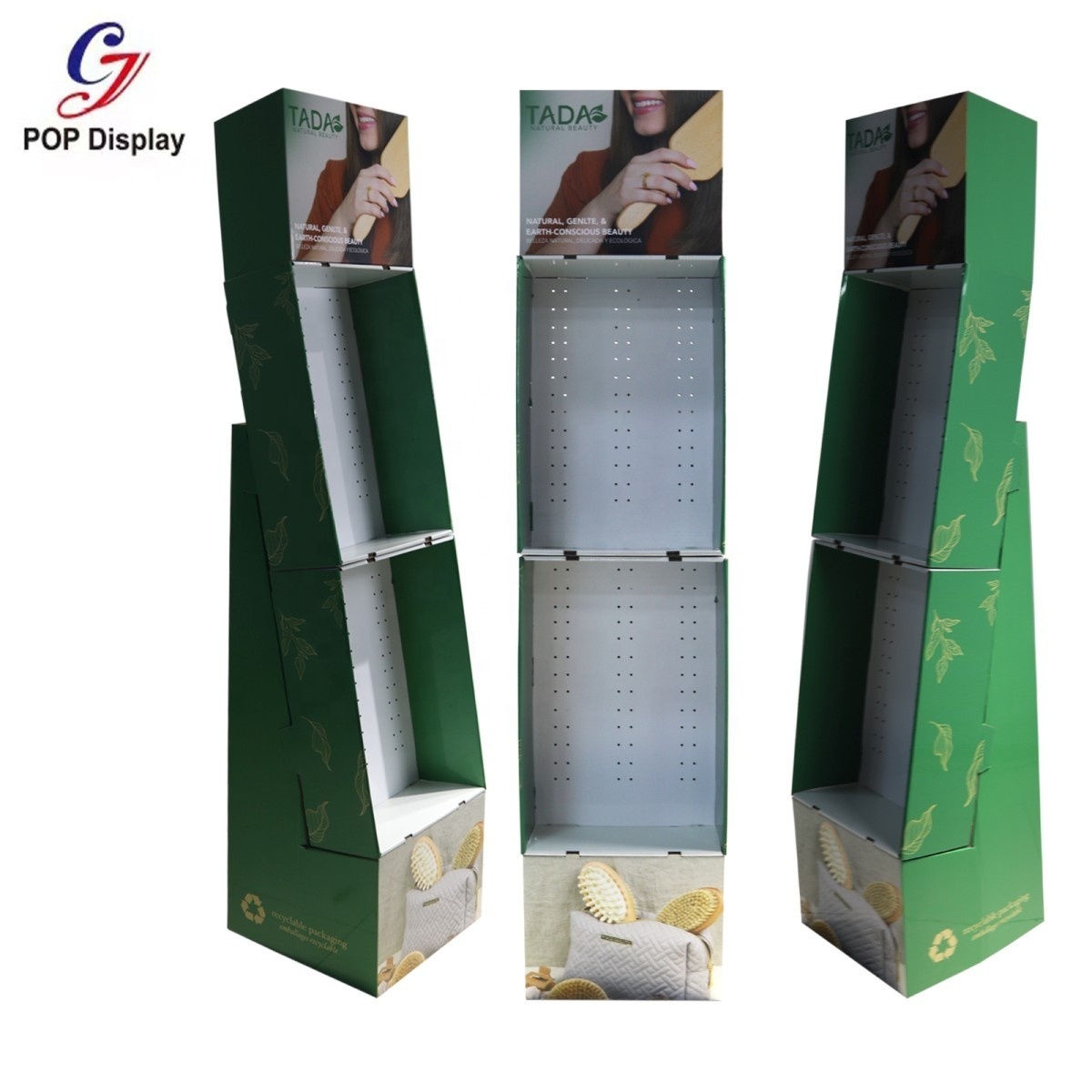 Recycled Materials CMYK Logo Printing Paper Retail Cardboard Floor Display With Hooks Hanging Display Rack For Stationery Store