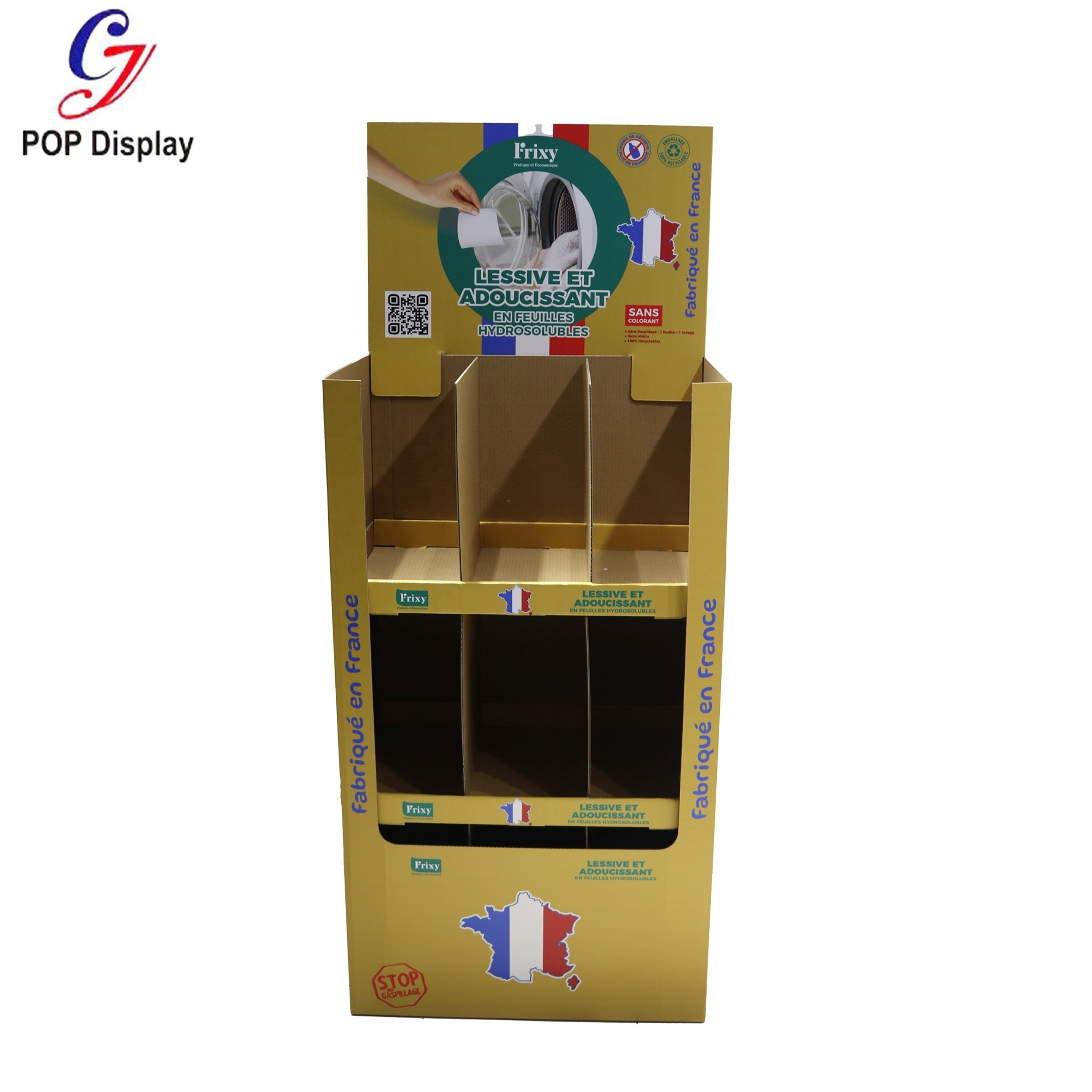 Custom Printed Pop Up Cleaning Product Display Rack Corrugated Cardboard Shelf  Laundry Detergent Floor Display Stand For Market