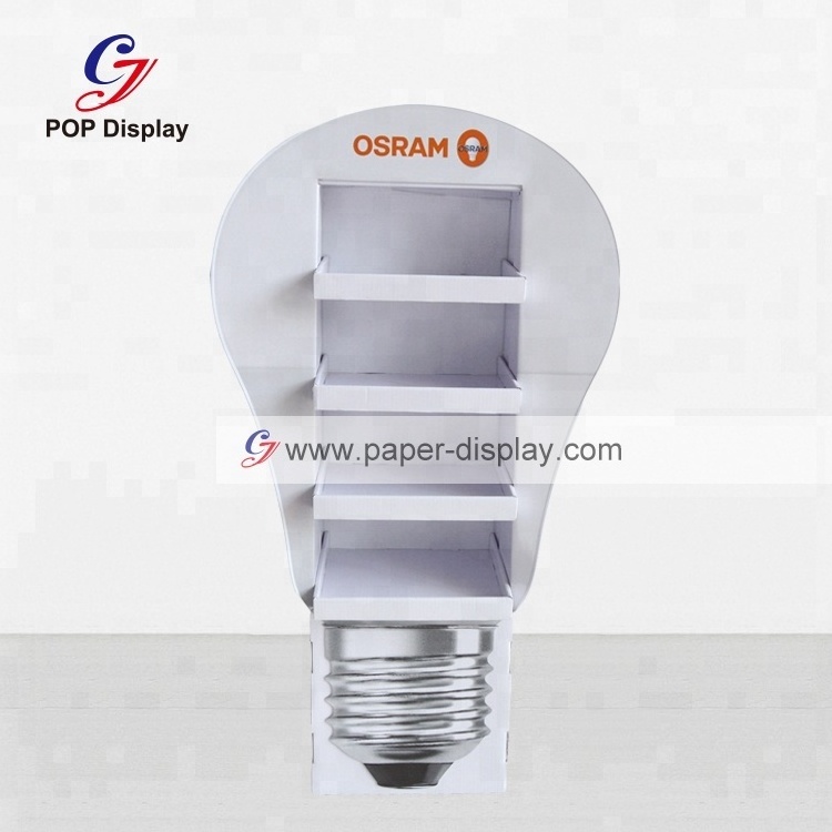 Customized Promotion LED Bulb Display Stand Waterproof Cardboard Corrugated Supermarket Bread Paper Bakery Flooring Shelf Tower