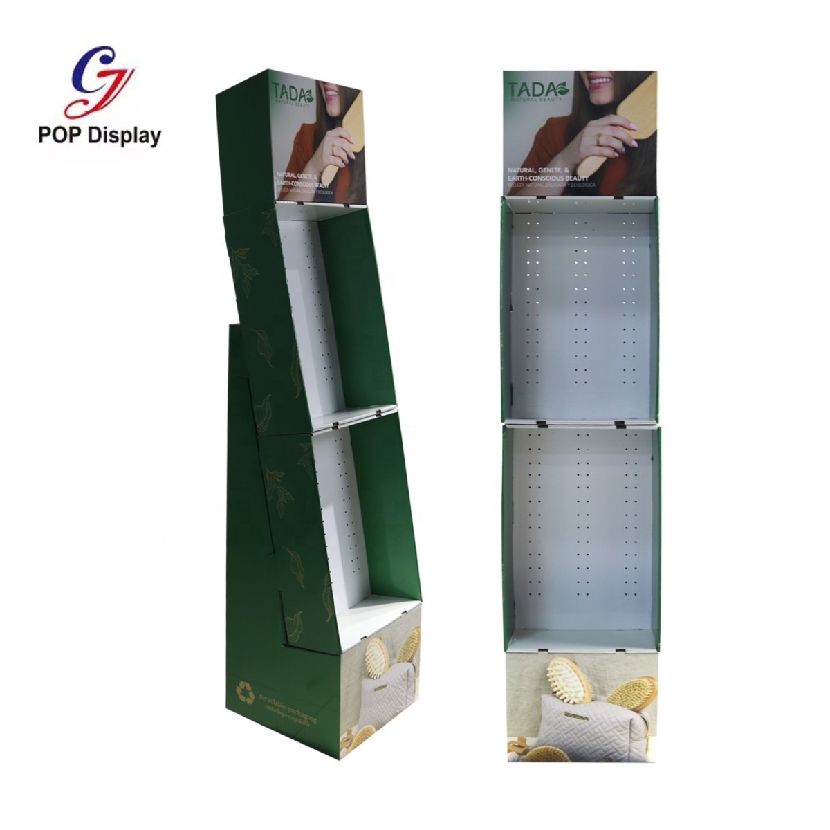 Recycled Materials CMYK Logo Printing Paper Retail Cardboard Floor Display With Hooks Hanging Display Rack For Stationery Store