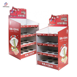 Custom Four Shelf Cardboard Display Stand Assembly Template Floor Paper Corrugated Store Coffee Cup Mineral Water Soda Bottle