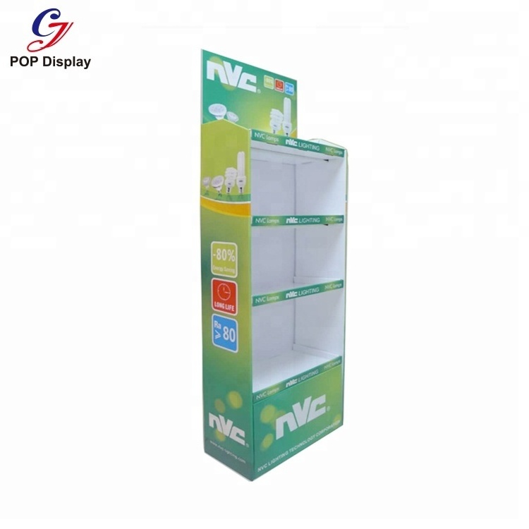 Customized Disposable Foldable Corrugated Cardboard Display Trays Paper Stand Gondala Shelf Tower Unit Bulb LED Night Bulb Light