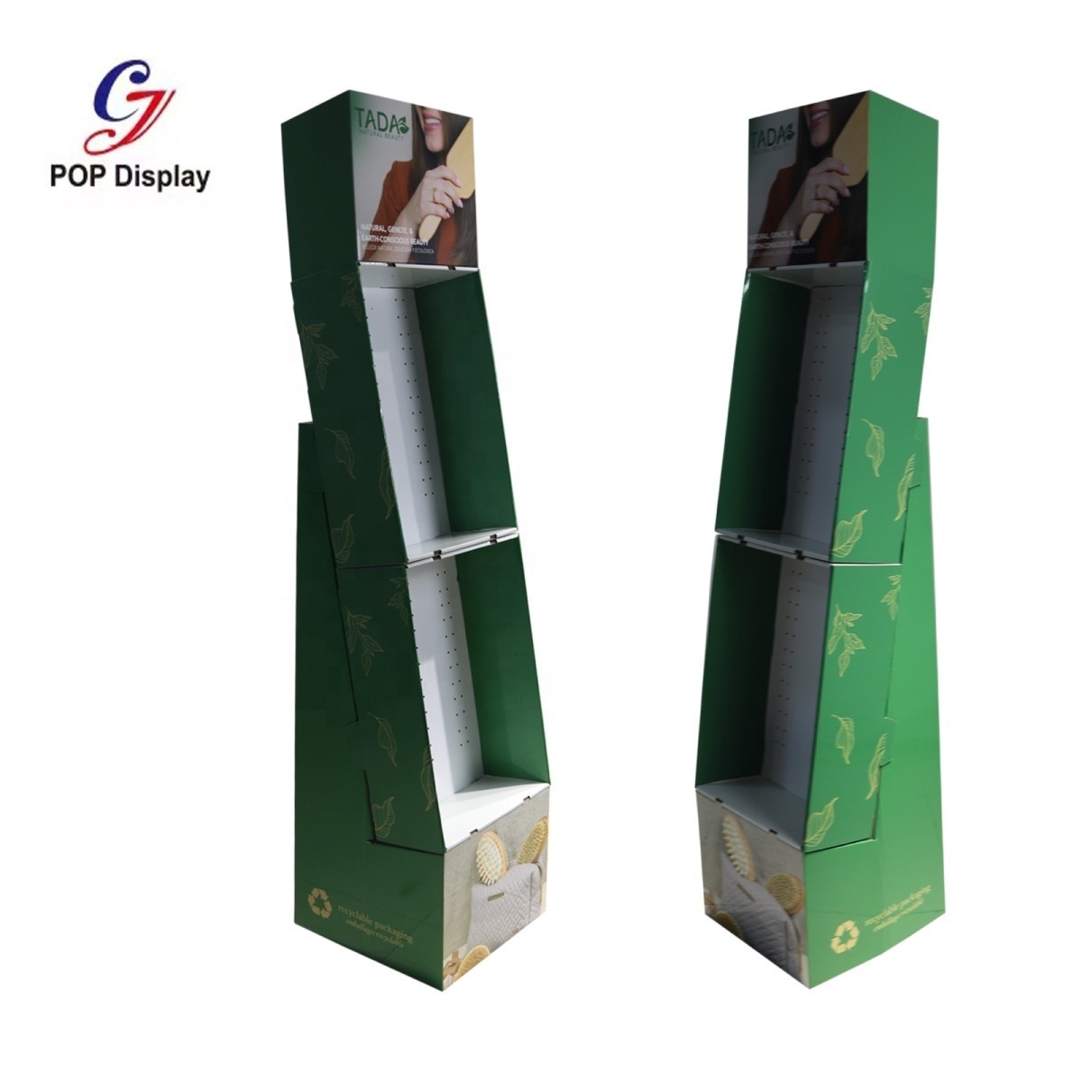 Recycled Materials CMYK Logo Printing Paper Retail Cardboard Floor Display With Hooks Hanging Display Rack For Stationery Store