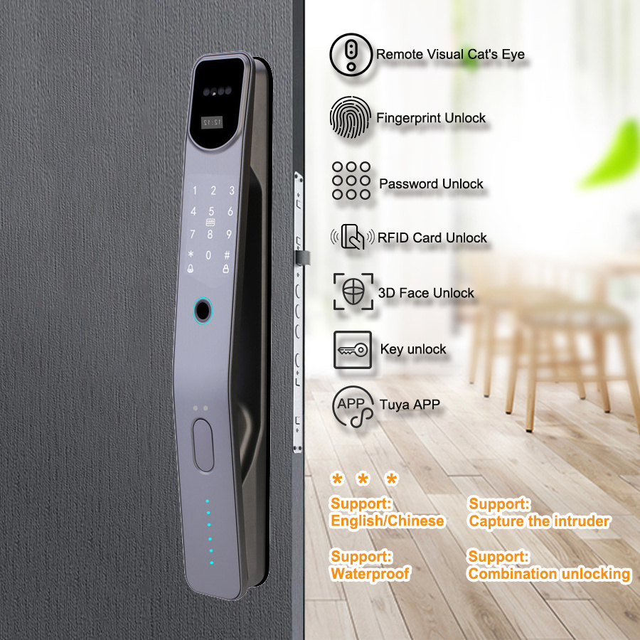 IP65 Waterproof Tuya App 3D Face Recognition Electronic Wifi Zigbee Fingerprint Digital Automatic Door Smart Lock