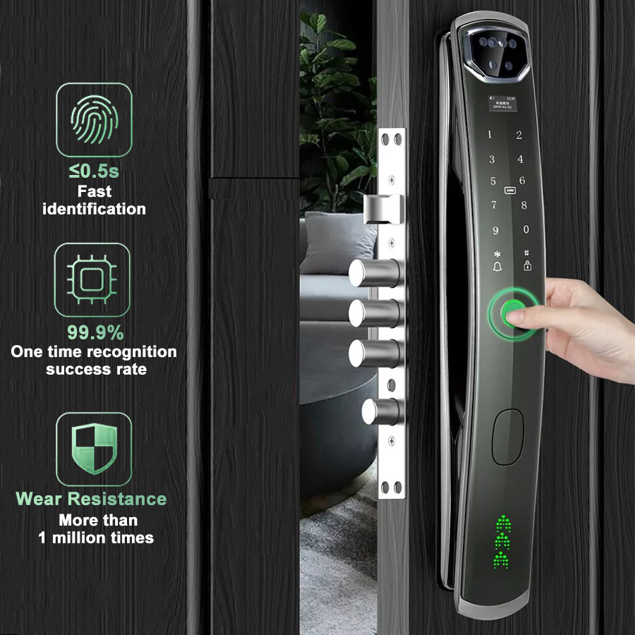 Commercial Wifi Biometric Facial Recognition Fingerprint Digital Card Safe Face Id Door Smart Lock with Camera Eye Scanner Key